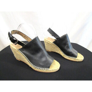 CASLON Sutton Black Leather Slingback Espadrille Wedge Heel Sandals Women 8M